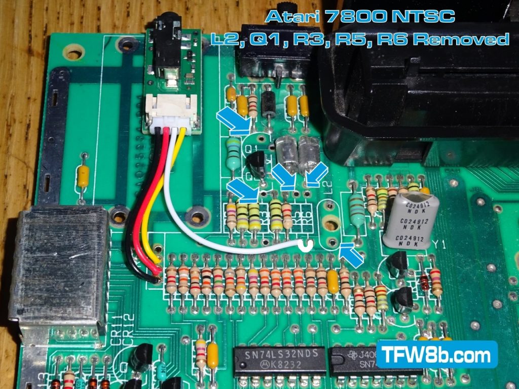 TFW8b Deluxe Composite Mod - Atari 7800 NTSC - L2, Q1, R3, R5 & R6 Removed