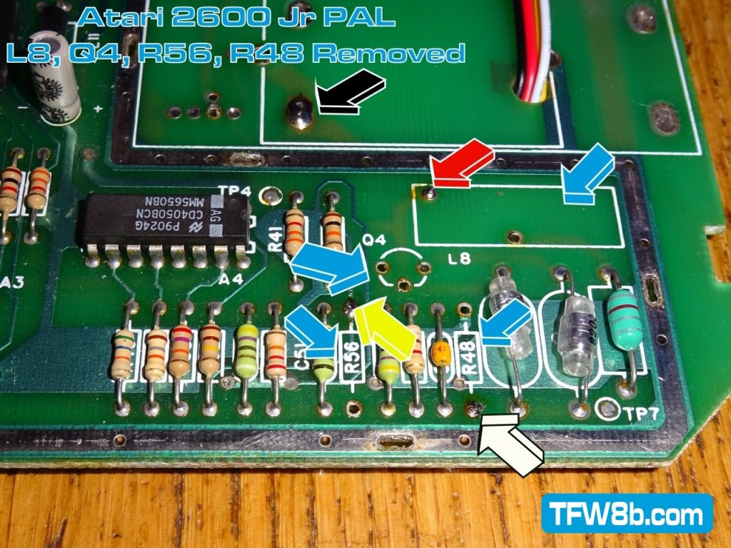TFW8b - Deluxe Composite Mod - Atari 2600 Jr PAL - L8, Q4, R56 & R48 Removed