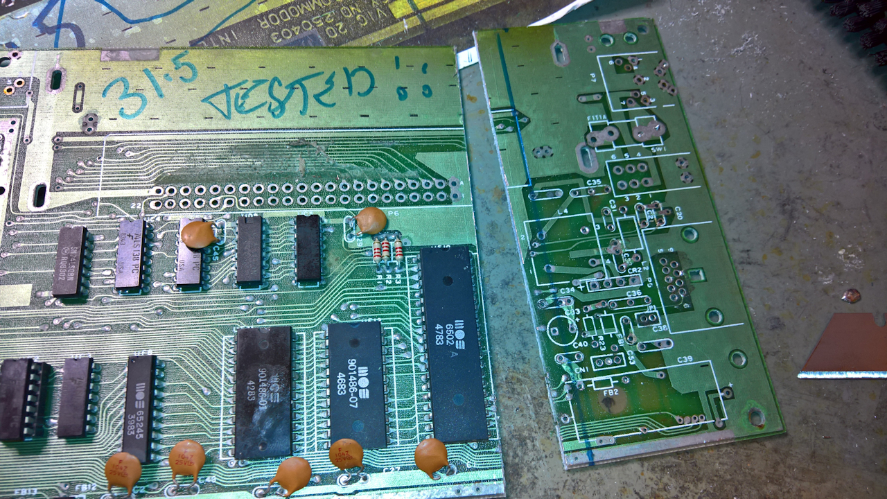 Well how else did you think I'd get it to fit? Mind you I should probably pointed this out earlier. The whole project was supposed to be made with things I have lying around. Otherwise, I may well have spun out a custom PCB.. Anywho, with a bit of help from Stanley, I scored the PCB on both sizes (after clearing the area of components) and snapped it off super close it it's heart, the 6502 🫨
